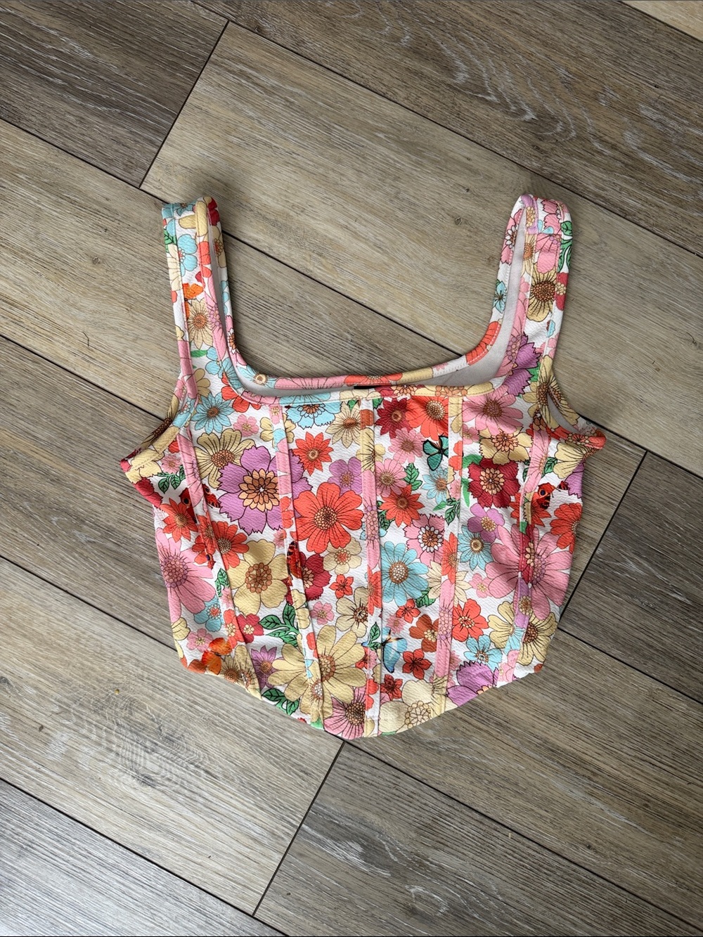 Floral Square-Neck Crop Tank Top - Pink Multi